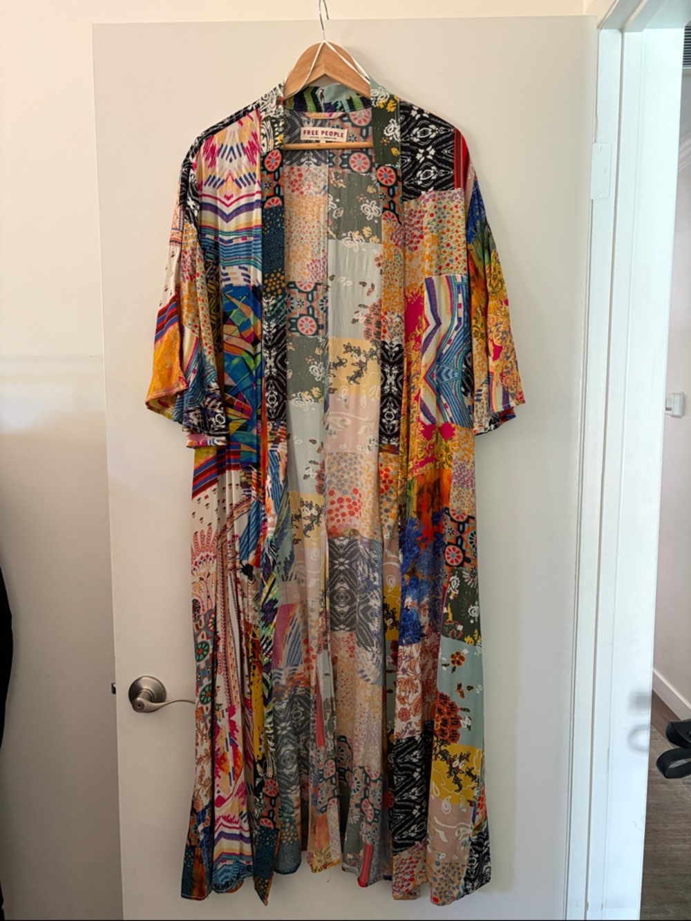 Free People Multicolor Patchwork Maxi Kimono - Bright Floral & Geometric Panels